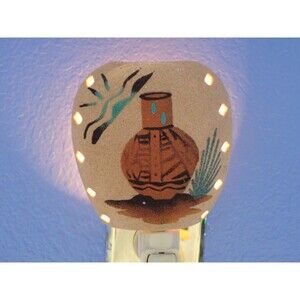Navajo Art Pottery Sand Painted Night Light Signed Desert Southwest Vintage 6"
